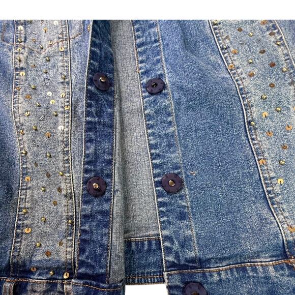 Designer Jean Jacket BEREK 2 COLLECTION Womens XL Takako Sakon Sequin Rhinestone - Picture 6 of 12